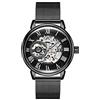 MG. ORKINA Elegante Orologio da Polso da Uomo a Forma di Scheletro con Cassa Sottile e Cinturino in Acciaio Inossidabile Intrecciato (Nero)