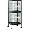 PawHut Gabbia per uccelli autoportante grande - voliera doppia con mangiatoie, posatoi, vassoio estraibile - rotelle - 51,5 x 50 x 140 cm verde nero
