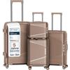 4FLY Set di valigie da viaggio leggere e rigide - Trolley con serratura TSA, doppie ruote, manico telescopico in alluminio e doppia cerniera, beauty case, bagaglio a mano e bagaglio da stiva, cachi