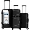 4FLY Set di valigie da viaggio leggere e rigide - Trolley con serratura TSA, doppie ruote, manico telescopico in alluminio e doppia cerniera, beauty case, bagaglio a mano e bagaglio da stiva, Nero