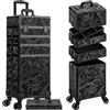 Arous Trolley per trucchi 5 in 1, con ruote, per parrucchieri, artisti, parrucchieri, artisti, trave nail art, con serratura, Inchiostro nero., 5 in 1 Rolling Makeup Train Case