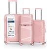 4FLY Set di valigie da viaggio leggere e rigide - Trolley con serratura TSA, doppie ruote, manico telescopico in alluminio e doppia cerniera, beauty case, bagaglio a mano e bagaglio da stiva, Colore