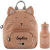 upstitch studio Trixie - Set con zaino e borraccia per bambini, zaino per l'asilo, personalizzabile con nome (motivo gatto, set con zaino Small + borraccia da 350 ml)