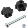 AERZETIX - Set di 12 manopole di serraggio M6 a forma di stella in plastica nera + 6 viti M6x50 mm a 6 punti e 6 dadi esagonali M6 | corsa di serraggio massima 21 mm