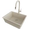 PRIMAGRAN Lavandino sottotop Tutto Beige 56x44cm, Lavello in Granito a 1 vasca + Rubinetto 40x20cm + Set di accessori, Lavabo da Cucina al Mobile 60cm - Venezia Easy S086