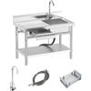 RivieraSink RiveraSink Tavolo Lavello Inox Professionale 100x55x80cm - Lavello con Piano di Lavoro, Cassetto Integrato e Rubinetto Miscelatore, Stazione di Lavaggio per Ristorazione, Lavanderia e Cucina
