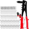 DELPHI Set di pinze rivetti con 500 rivetti ciechi in 4 misure 2.4 I 3.2 I 4.0 I 4.8 mm Pinza rivettatrice pop, set di attrezzi professionali con valigetta, guanti