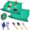 Infreecs 2 Pezzi Tappetino per Rinvaso di Piante, 100x100cm Tappetino per Piante da Giardino Impermeabile con Pala, Rastrello, Cravatte e Guanti, Tappetino da Trapianto Pieghevole per Piantina, Cura