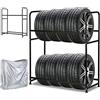 Fiqops Supporto per pneumatici, 2X scaffalature per pneumatici, 8 pneumatici, 107 x 46 x 117 cm, albero per pneumatici auto, capacità di carico 180 kg, scaffale per cerchioni con copertura per