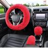 Duories 3 pezzi di coprivaso universale per auto, antiscivolo invernale con pelliccia calda, copertura in morbido peluche per volante, protezione per auto, copertura per freno a mano e cambio, set, 36-39 cm