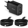 Faas Caricabatterie USB C da 40 W a 2 Porte - Confezione Doppia di Ricarica Rapida - Include 2 Cavi da USB-C a USB-C (1,5 m) - Compatibile con iPhone 15/16, Samsung S24/S23, iPad e MacBook (Nero)