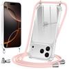 Vauki Cover con Cordino per iPhone 17 Pro Max,Custodia con Laccio Collana Tracolla Trasparente Silicone TPU+PC Bumper Back Antigraffio Proteggere Case Corda per iPhone 17 Pro Max,Rosegold