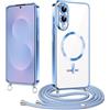 Micnkifo Elettrolitico TPU Magnetica Cover con Cordino per Samsung Galaxy S25 Edge, Compatibile con Magsafe Ricarica Wireless, Antiurto AntiGraffio con Collana Regolabile per Samsung S25 Edge 5G, Blu