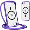Yoedge Magnetica Cover per iPhone 7/8/SE2020/2022 con Cordino, Compatibile con Magsafe, Traslucida Opaca Sottile Silicone Antiurto Custodia con Collana Laccio Tracolla, Viola