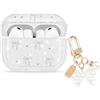 Newseego Custodia trasparente per AirPods Pro 3, design estetico con fiocco glitterato con portachiavi con fiocco e perle, per ragazze e donne, custodia antiurto in morbido TPU per Apple AirPods Pro 3