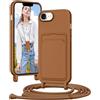 Vauki Cover per iPhone 16E con Cordino Porta Carte, Morbido TPU Silicone Case con Laccio Tracolla, Regolabile e Rimovibile, Antiurto AntiGraffio Case per iPhone 16E, Caramello