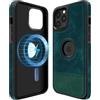 COODIO Logo-View Custodia in Pelle per iPhone 14 PRO 6,1 Pollici, Cover Magnetica Compatibile con MagSafe, Custodia Sottile e Creativa, Verde Scuro