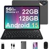 SKYEGG Tablet 10 Pollici Android 15 con Gemini AI, 22GB RAM + 128GB ROM+2TB Esp., Octa-Core, 5G WiFi, BT 5.0, 8000mAh, Widevine L1, Fotocamera 8/5 MP, Tastiera Mouse Custodia, Corpo in Metallo - Grigio