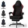 Ferghana Sedia Gaming, Sedia da Gaming Ergonomica in Velluto Opaco Traspirante, Sedia Gamer con Cuscino Lombare Massaggio, Poggiatesta, Poggiapiedi, Reclinabile, Rosso nero