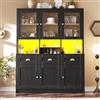 Oxtao Armadio da cucina 140 × 40 × 175 cm, credenza con illuminazione a LED, colori luce variabile, armadio a buffet con ripiani regolabili, armadio alto da cucina a buffet (nero A)
