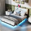Bonnlo Struttura Letto Matrimoniale con LED e ricarica, Letto Matrimoniale con Rete Doghe, Effetto Lino (senza materasso) (Beige, 140x200cm)