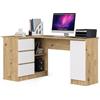 AKORD Scrivania ad Angolo B-20 | 3 cassetti, 2 Ripiani e un Ripiano con Anta | Scrivania | Scrivania ad angolo | Scrivania ad angolo per l'ufficio in casa | 155x77x85 | 60 kg Rovere Artigianale
