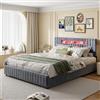 MISNODE Letto Matrimoniale Contenitore con LED, Letto Contenitore 160 x 200 cm in Velluto Con Testa Di Stoccaggio, Spazio Di Archiviazione Integrato, Per Adulti, Grigio