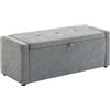 HOMCOM Cassapanca 142L Effetto Lino Seduta Imbottita 2 Posti Grigio Chiaro | Pouf Contenitore Poggiapiedi Grande, Panca Contenitore, Struttura in Legno, 200 kg, Soggiorno, da Interno, 122x48x44cm