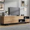 VIEKOS Mobile basso per TV, molteplici funzioni di archiviazione, truciolato color legno, spazio aperto con scomparti per scalette, può ospitare TV fino a 70, 173 x 38 x 48 cm