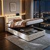BIYFSDS Letto 90x200cm con sommiere, Letti con cassetti 90x200cm con spazio di archiviazione e testiera imbottita con LED e USB e Type-C, Struttura letto a doghe per 1 persona LETTO 1 Piazza Adulto
