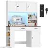 FirFurd 180cm Scrivania con Cassetti, Scrivania Gaming con Luci a LED e Prese, Scrivanie con 3 Ante, con Libreria a 2 Ripiani, Ripiani Regolabile, per Studio, Ufficio, Cameretta, 120x50x180cm, Bianco