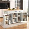 Henjda Carrello da cucina con 5 ruote, isola da cucina con piano di lavoro pieghevole, 3 cassetti e 2 ante, credenza mobile, per cucina e sala da pranzo, 139 x 46 (71) x 91,5 cm