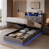 Poeahu Letto Contenitore 90x200 con Sommier LED e USB, Letto Singolo Contenitore con Spazio di Archiviazione Idraulico, Letti Singoli Imbottiti con Testiera portaoggetti, Telaio Letto per 1 Persona
