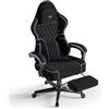 Huracan Sedia da Gaming con massaggio, Poltrona da Gamer con poggiapiedi estraibile, Gaming Chair poggiatesta schienale regolabile, ergonomica per videogiocatori, casa-ufficio, adolescenti, Nero-viola