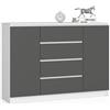 AKORD Cassettiera K 140 cm 4 Cassetti e 2 Ante | Moderna Mobiletto per Soggiorno Sala da Pranzo Camera da Letto Corridoio Bagno | Armadio Cameretta | Piano Laminato | Wit/Grafietgrijs