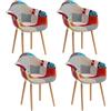 GrandCA HOME Set di 4 Sedie da Pranzo Moderne con Braccioli, Gambe in Faggio, Sedie da Cucina Patchwork Nordiche per Cucina, Soggiorno, Sala da Pranzo, Camera da Letto (Rosso)