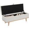 HOMCOM Pouf Contenitore 80L Imbottito Poggiapiedi 118x42x45 cm Crema | Rivestimento in Tessuto, Panca Contenitore, Gambe in Legno, per Soggiorno Camera da Letto e Ingresso