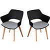 JZGORC Set di 2 Sedie da Pranzo Moderne, Sedia da Pranzo in Stile Nordico con Braccioli, Gambe in Faggio, Sedia da Cucina Imbottita in Plaid di Lino - Nero