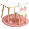 PlayPals Furniture Tavolo e sedia per bambini in legno, design coniglio con fiocco, 50 x 50 x 47 cm, tavolo da gioco per cameretta dei bambini, tavolo da lavoro e tavolo da pranzo