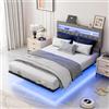 Bonnlo Struttura Letto Matrimoniale con LED e Ricarica, Letto Matrimoniale con Rete Doghe, Effetto Lino (senza materasso) (Grigio, 140x200cm)