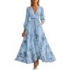 NaLatia Donna Vestiti Lunghi da Matrimonio Elegante Collo V Vestito A Pieghe Stampa Floreale Chiffon Abito Maxi Damigella Sera Cerimonia