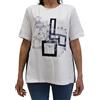 Carla Ferroni T-Shirt Donna Bianca e Nera, Stampa Geometrica e Floreale, Girocollo, Maniche Corte, Stile Casual Art. 50101 (IT, Testo, XXL, Regular, Regular, Bianco/Blu)