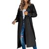 Generisch Trench da donna, casual, a maniche lunghe, doppiopopetto, colletto a risvolto intrecciato, maniche a 3/4, cappotto invernale misto lana su cappotti lunghi, tinta unita, lunghezza alla caviglia, per