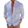 ENENEN Camicia da Uomo a Maniche Lunghe Stampata Primavera e Estate Casual Sciolta Collo in Piedi Manica Lunga Camicia Foglie Leggera Elegante