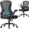 SONGMICS Sedia Ufficio Ergonomica, Sedia Scrivania Girevole in Rete, Supporto Lombare, Funzione Oscillante, Braccioli Ribaltabili, Studio Camera da Letto, Nero Inchiostro OBN042BH02
