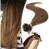 SEGO Extension Capelli Veri Cheratina Dura 50 Ciocche 100% Remy Human Hair Naturali 35cm U Tip Nail Pre-Bonded Invisibili 40g #6 Castano