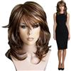 GASGYAI Parrucca Donna Media Ondulata con Strati e Colpi di Sole, Capelli Sintetici Naturali, Look Elegante e Versatile per Uso Quotidiano, Party, Cosplay e Carnevale