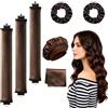 JazRvr Overnight Blowout - Set di 7 bigodini senza calore, bigodini color caffè con panno di seta e cappa per dormire, ideale per ricci naturali e acconciature delicate