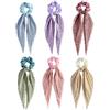 Generic Confezione da 6 elastici per capelli con fiocco annodato per capelli, sciarpe, fasce per capelli in raso, elastici per coda di cavallo, per donne e ragazze, accessori per capelli