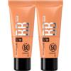 Maybelline New York Fit Me BB Cream Nude Colore 50 SPF 50 Idrata Protegge la Pelle Copre le Imperfezioni Finish Naturale e Luminoso - 2 Flaconi da 30ml